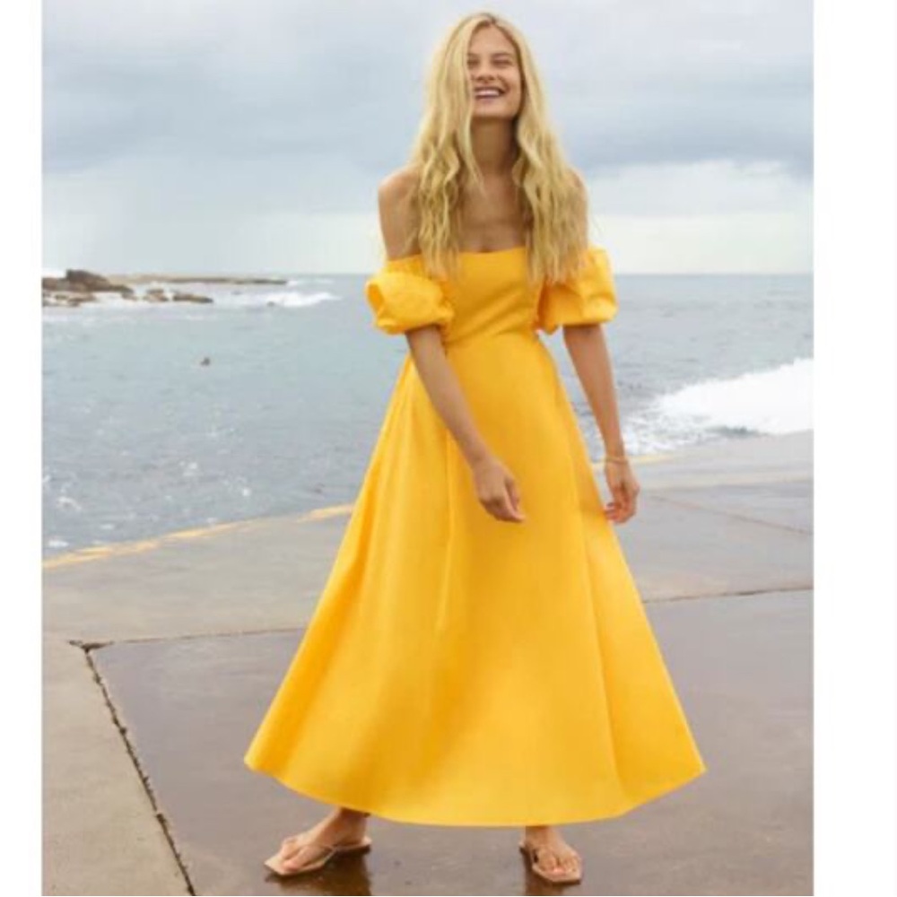 Sunny Yellow Off-Shoulder Dress Bird and Knoll